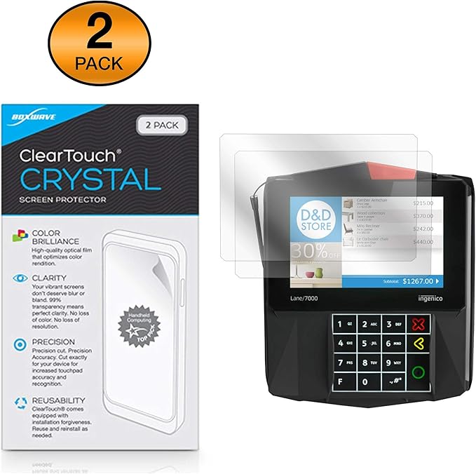 BoxWave Screen Protector Compatible with Ingenico Lane 7000 - ClearTouch Crystal (2-Pack) HD Film Skin - Shields from Scratches