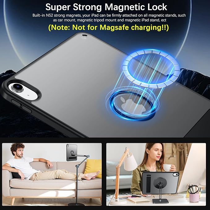 Telaso Magnetic Case for iPad (A16) 11th Generation 11 Inch 2025/ iPad 10th Generation 10.9 Inch 2022 with Invisible Portrait/Landscape Stand Hard Translucent Matte Back Protective Cover Black