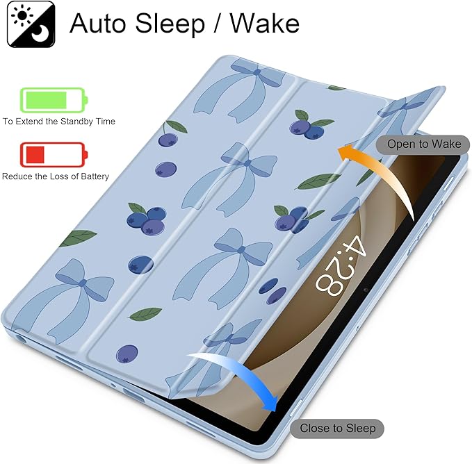 Tuiklol for Samsung Galaxy Tab A9+ Tablet 11” / A9+ Plus 2024 2023Buit-in S-Pen Holder with Clear Protective Cover Transparent Back Shell Auto Wake/Sleep Samsung Tab A9 Plus CoverBlue-Berries