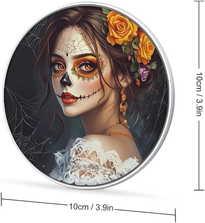 Mexican Day of The Dead Floral Skull Wireless Charger Anti-Slip Wireless Charging Pad Slim Charger Mat for Men Women