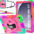 BMOUO CASE for Samsung Galaxy Tab A9+ Plus Case 11 2023 (SM-X210/X216/X218) Shockproof Galaxy Tab A9 Plus Case with Rotating Stand and Hand/Shoulder Strap Magenta
