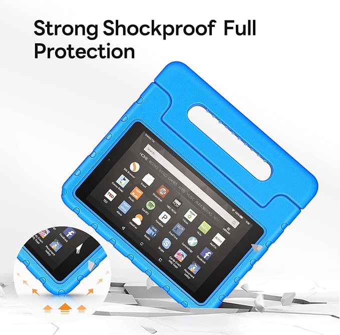 Kids Case for Kindle Fire HD 8 Tablet 8th/7th/6th Generation (2018/2017/2016 Release) Soft Flexible Lightweight Shockproof Durable with Handle Stand Blue