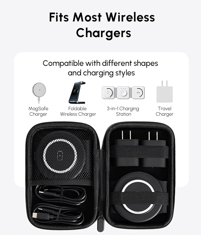 Portable Charger Case Compatible with Hicober 3 in 1 Wireless Charging Station 1680D Oxford Charger Organizer Travel Case for Foldable Charging Pad Adapter and Cable - Matte Black