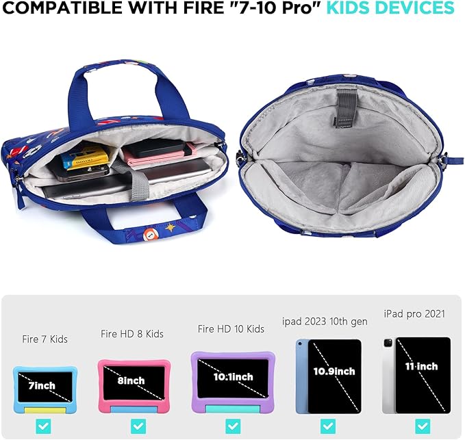 Kids Tablet Bag for Boys Kids Tablet Carrying Case for Fire HD 10 HD 8 Fire 7 Sleeve Bag Kid Kindle Bag iPad Bag for Kid Soccer Balls Blue