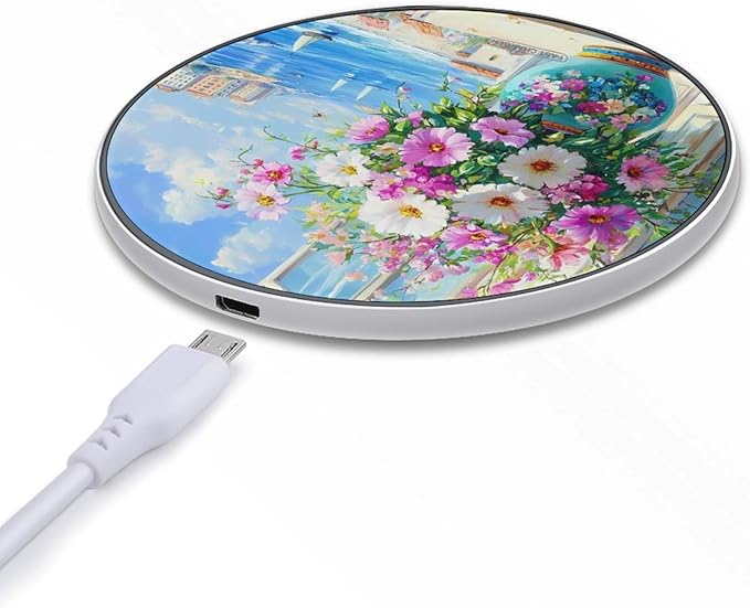 Beach Window Bouquet Wireless Charger Anti-Slip Wireless Charging Pad Slim Charger Mat for Men Women