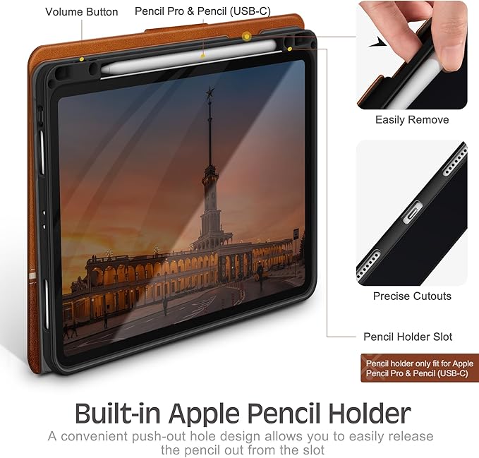 KingBlanc Case for iPad Pro 12.9 6th/5th/4th/3rd Generation 2022/2021/2020/2018 with Pencil Holder Vegan Leather Bicolor Cover Auto Sleep/Wake Support Pencil2 Charging Multi-Angle Viewing Brown