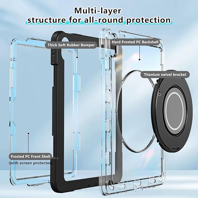 Case for iPad (A16) 11th /10th Generation 11 Inch 2025/10.9 inch 2022with Screen Protector360 Rotating Metal StandClear BackHeavy Duty Shockproof for Kids Case Black