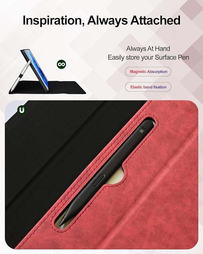 Professional Multi-Angle Tablet Case for Microsoft Surface Pro 12 2025 | PU Leather &amp Hard Shell Protective (Red 12 Pro)