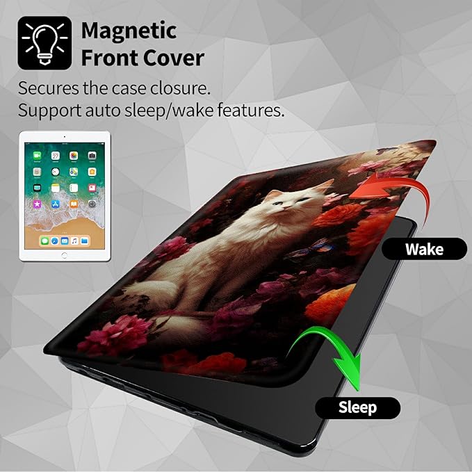 Case for All-New Kindle Fire 7 Tablet (12th Generation 2022 Release)360 Degree Rotating Swivel Stand Protective Cover for Fire 7 TabletWhite Cat Flower