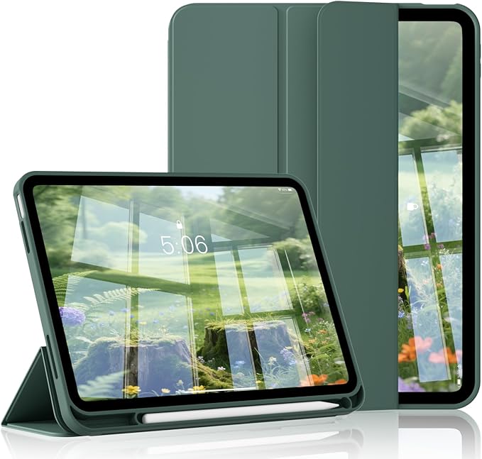 for iPad (A16) 11th Generation Case 11 Inch 2025 for iPad 10th Generation Case 10.9 Inch 2022 with Pencil Holder Smart Trifold Stand Slim Protective Cover Auto Wake/Sleep Dark Green
