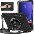 BRAECNstock for Samsung Galaxy Tab S10+ Plus/ S9 FE+ Plus/ S9+ Plus/ S8+ Plus/ S7 FE/ S7+ Plus 5G Tablet Case 12.4 inch Shockproof Protective Case with Pen Holder Rotating Stand &amp Hand Strap - Bla