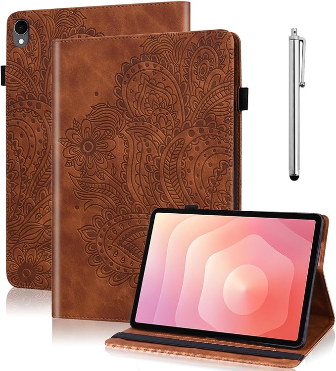 Case for Kindle Fire HD 10 &amp 10 Plus Tablet (13th/11th Generation 2023/2021 Release) 10.1PU Leather Folio Flower Cover with Card Slots for Fire Tablet HD 10 2023 - Brown