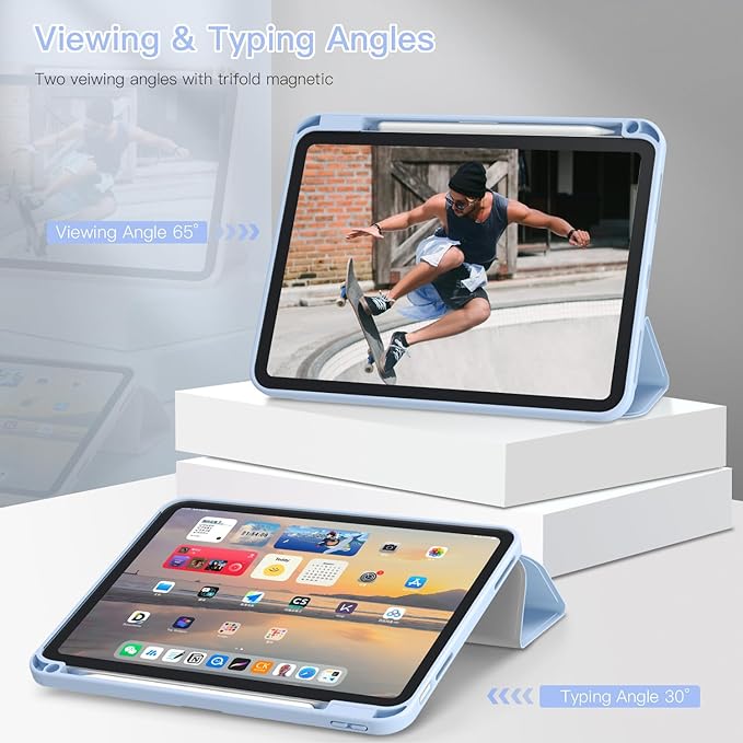 Teryeefi Case for iPad (A16) 11 inch 2025 &amp 10.9'' iPad 10th Generation 2022 3D Pattern Slim Lightweight Protective Cover with Stand Auto Wake/Sleep Function Clear PC +TPU Back Shell Blue Bow