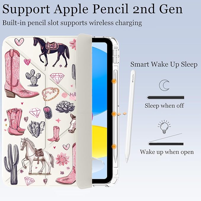 Cute Western Cowgirl for iPad Air 11 Inch Case 7th/6th Generation (M3/M2) 2025/2024 with Pencil Holder Auto Sleep/Wake White Leather Acrylic Back Detachable Cover