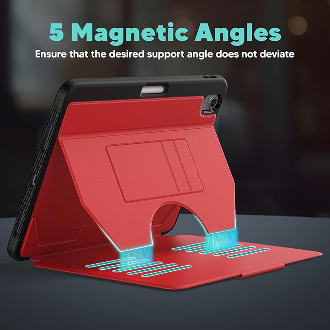 SEYMAC for iPad Air 11 inch Case M4/ M3/ M2 (2026/2025/ 2024) Full Protective Auto Sleep/Wake Strong Magnetic Cover with 5 Standing Angles and Pencil Holder Red