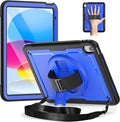 Timecity Case for iPad 11th/10th Generation 2025/2022: with Screen Protector 360 Rotating Stand Hand Strap Shoulder Strap Pencil Holder Full-Body Shockproof Protective Case -Darkblue