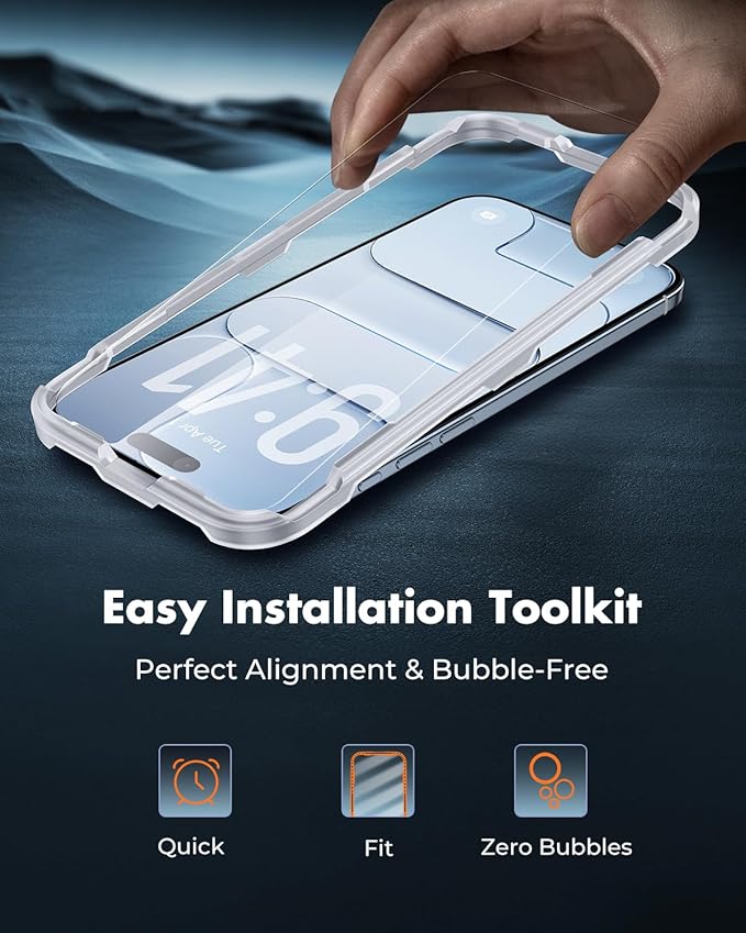 UNBREAKcable 4-Pack Screen Protector for iPhone Air Double Shatterproof Tempered Glass [Easy Installation Frame] [9H Hardness] [99.99% HD Clear] [Case Friendly] for Apple iPhone 17 Air 6.5 inch