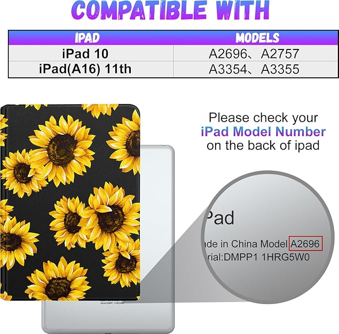 for iPad 10th Generation Case 10.9 Inch for iPad 11th(A16) 2025 Girls Cute Women Folio Cover Pencil Holder Sunflower Aesthetic Design Girly Kawaii Teens Unique Tablet Cases for Apple 10/11