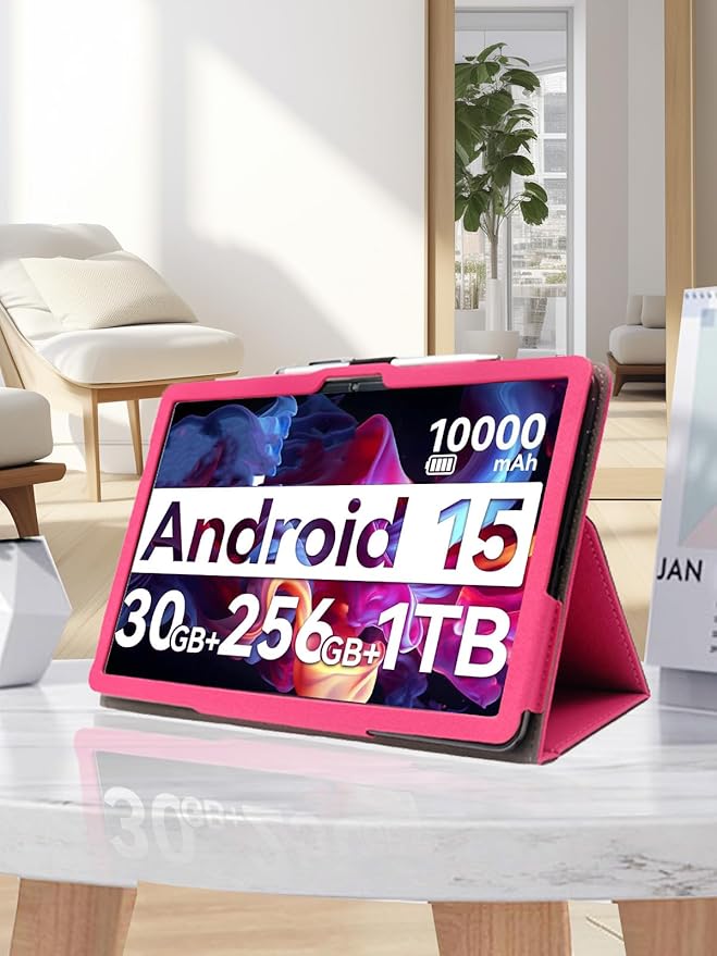 for Urao G140L 2025 14 Inch Android Tablet CaseBOVUGAC Folding Stand Protective Cover with Pencil Holder and Wrist StrapFull Protection Premium PUScratch Resistant(Rose Red)