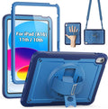 SEYMAC for iPad (A16) 11th/10th Generation Case 2025/2022 (11″/10.9″) Full-Body Shockproof Protective Case with Screen Protector Rotating Stand Hand/Shoulder Strap Navy Blue