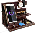 Gifts for Men Bedside Organiser Wood Phone Docking Station Dad Birthday Gifts for Him Nightstand Key Wallet Watch Stand Mens Gifts for Xmas Presents for Dad Husband Boyfriend Anniversary &amp Christm