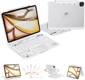 Transparent Keyboard Case for iPad Pro 13 Inch (M5 2025/M4 2024) with Multi-Touch Trackpad 360° Rotating Stand 7-Color 3-Level Backlit Wireless Bluetooth Pencil Holder White