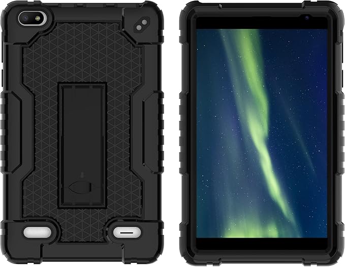 Case for BLU M8L 2022BLU M8L Plus 8 inch Tablet - [Built-in Kickstand] Anti Slip Kids Friendly Shockproof Silicone Protective Cover with Screen Protector (Black/Black/2 PCS)