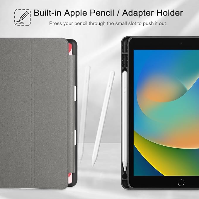 Mektron Designed Printed iPad 10.2 Case 9th Gen (2021)/ 8th Gen (2020)/ 7th Gen (2019) with Pencil Holder Slim Stand Protective Case with Soft TPU Back for iPad 10.2 Inch Cherries Bows C353