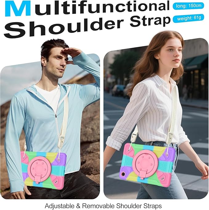 Case for Galaxy Tab A11+ / A9+ 11 inch 2026/2024 with 360° Rotate Handle Stand Carrying Shoulder Strap Pen Holder Shockproof Cover for Tab A11 Plus/A9 Plus Tablet Case Kids Girls Colorful