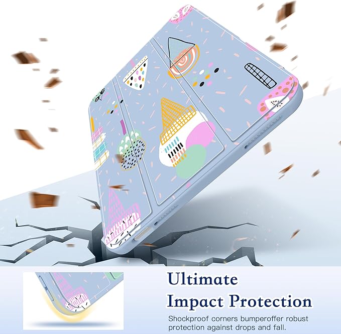 CISSOOK for iPad (A16) 11 inch Case 2025 /iPad 10th Generation 10.9 2022 with Pencil Holder Trifold Stand with Soft TPU + PC Transparent Hard Shell Back Cover Blue Ice Cream