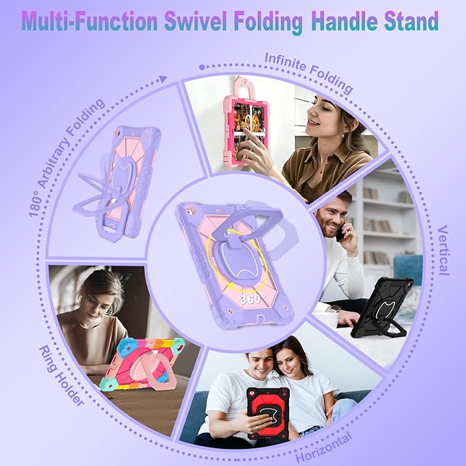 Case for iPad 9th/8th/7th Generation 10.2 Inch iPad Case 9th Generation with Screen Protector/Rotate Stand/Pen HolderMilitary Grade Shockproof i Pad 9th/8th/7th Gen CasesPurple Rose