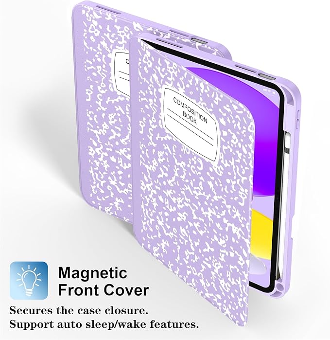 Supveco Case for iPad (A16) 11th Generation 11 inch (2025)iPad 10th Generation 10.9 inch (2022) with Pencil Holder-[Auto Wake/Sleep]Premium Folio Stand Case with Soft TPU Back Cover-Lilac Book