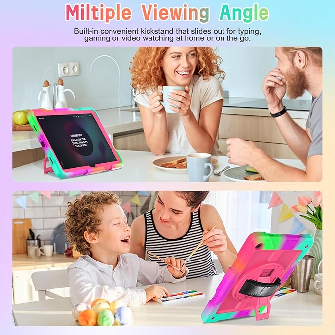 AVAWO Case for Samsung Galaxy Tab A9+ Plus 11 inch 2023 with 360° Swivel Handle Strap Cover with Lanyard Colorful Rose