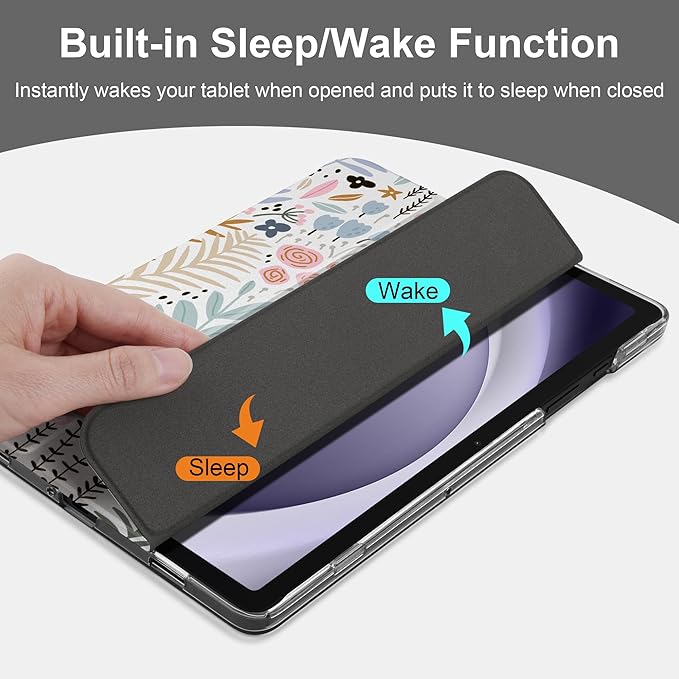 DONGKE Case for Samsung Galaxy Tab A11 Plus A11+ 11 inch (2025/2026) &amp Tab A9 Plus A9+ 11 inch (2024/2023) Slim Smart Stand Cover with Translucent Hard Back Auto Wake/Sleep - Tiny Flowers