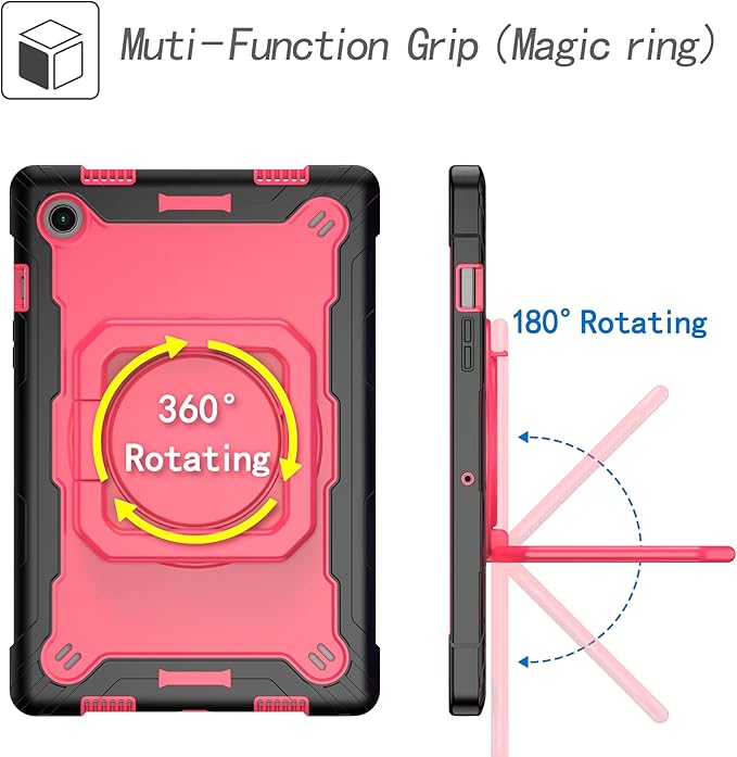 Dteck for Samsung Galaxy Tab A8 (SM-X200) Tablet Case 10.5 2022 Release Shockproof Rugged Hard Case for Kids with Rotate Handle and Kickstand Protective Cute Cover with Shoulder Strap Rose/Black