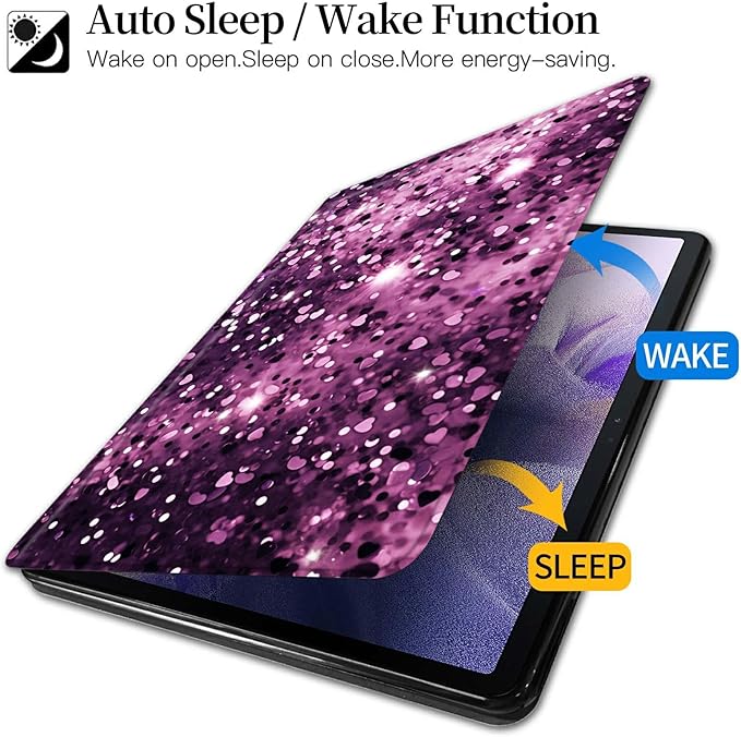 Case for iPad 10.2 Case iPad 9th/iPad 8th/iPad 7th Generation 2021/2020/2019 Purple Leopard Print Glitter Theme 360 Degree Rotating Stand Protective Cover with Auto Sleep/Wake for iPad 10.2 Tablet