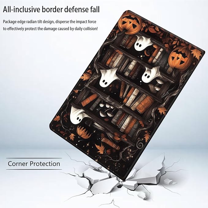 Bxgolkgd Tablet Case for Amazon Kindle Fire Max 11 (13th Generation 2023 Release)Shockproof Stand Cover with Heat DissipationAuto Wake/Sleep FunctionHalloween Ghost Bookcase