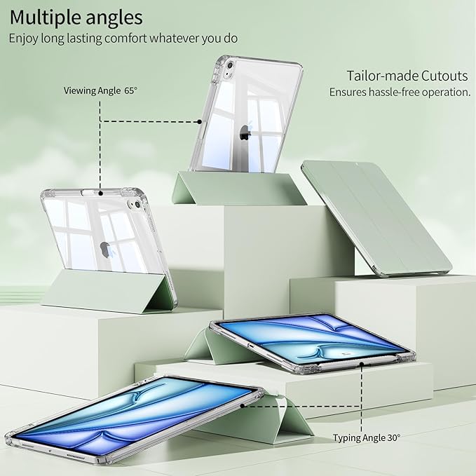 Case for iPad Air 11 inch M4/M3/M2 (2026/2025/2024) &amp iPad Air 5/4th Generation (2022/2020) 10.9 inch 2-in-1 Removable Hard PC Transparent Back with Pencil Holder Auto Sleep/Wake Light Green