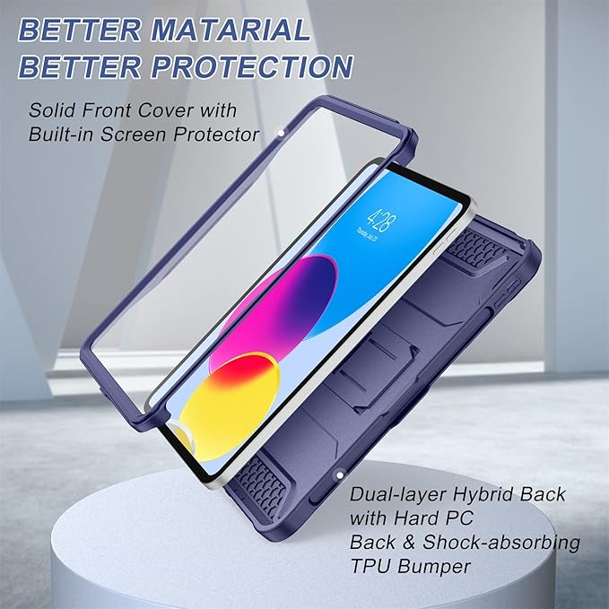 Soke Case for iPad (A16) 11th Generation 11-inch 2025 iPad 10th Generation 10.9-inch 2022 with Built-in Screen Protector and Kickstand Rugged Full Body Protective Cover - Dark Blue