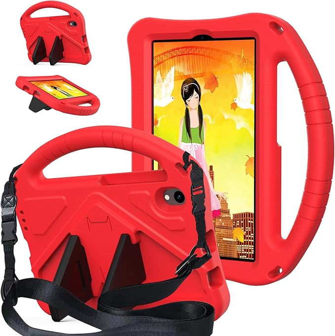Compatible with Walmart Onn 11 Inch Pro 2024 Model 100146660 Lightweight Soft EVA Bumper Case with Adjustable Strap Stand &amp Handle Drop Protection Case for Kids (Red)
