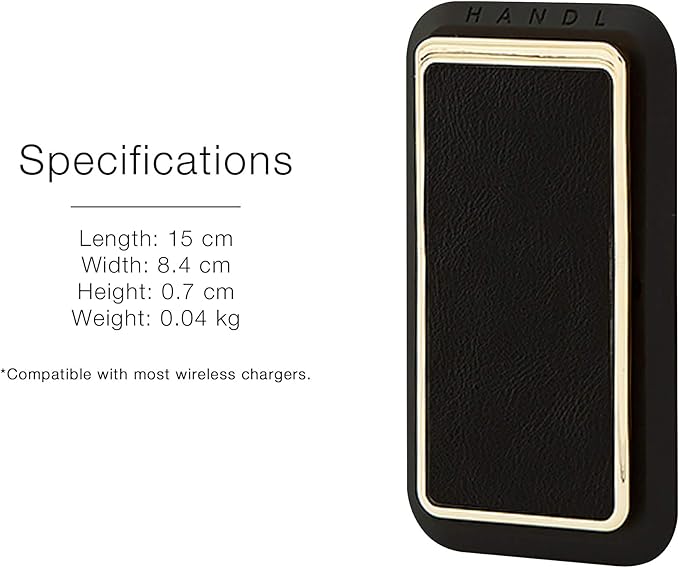 HANDL New York Black and Gold Professional Leather Collection HANDLstick Grip and Stand for Smartphone