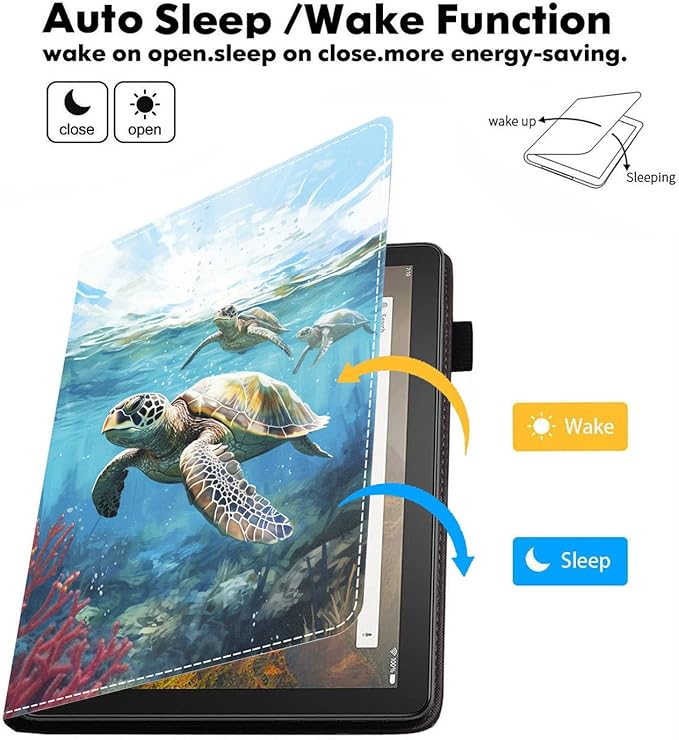 Case for All-New Amazon Fire HD 10 &amp 10 Plus Tablet 10.1 (13th/11th Generation 2023/2021 Release) Slim Stand Folio Cover with Card Slot &amp Auto Wake/Sleep - Watercolor Sea Turtle