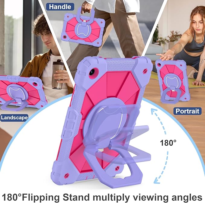 for Galaxy Tab A11+ Plus/A9+ Case 11” Rugged Case for Samsung Galaxy A11 Plus/ A9 Plus Tablet with 360 Rotating Stand Screen Protector Shoulder Strap Pen Holder 2025/2023 Model Purple Pink