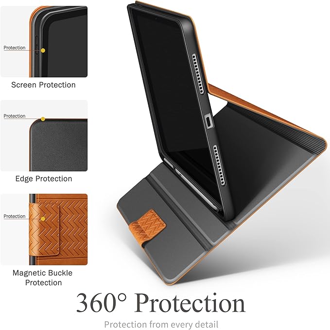 auaua Case for iPad (A16) 11th Generation 11 Inch 2025 iPad 10th Generation 10.9 Inch 2022 with Pencil Holder Auto Sleep/Wake Adjustable Stand PU Leather (Brown)