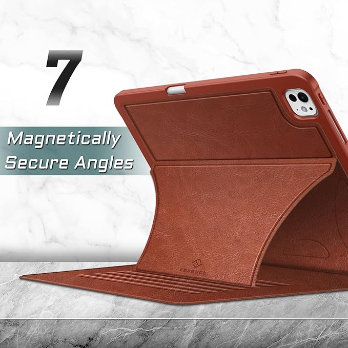 Fintie Magnetic Stand Case for iPad Pro 13-inch (M5) 2025 / (M4) 2024 - Multiple Angles Shockproof Rugged Soft TPU Cover with Pencil Holder Auto Sleep/Wake Brown