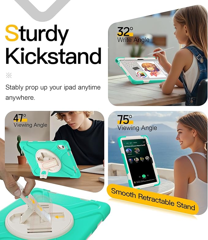 BRAECN for iPad (A16) 11th/10th Generation case 11/10.9 inch 2025/2022 Heavy Duty Shockproof Protective with Pencil Holder Screen Protector 360°Rotating Stand Handle &amp Shoulder Strap Full Body Cov