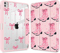 May Chen Case for iPad Pro 11-Inch M5/M4 2025/2024 (6th/5th Generation) [Penceil Holder] Trifold Stand Auto Wake/Sleep Clear TPU Protection Back Cover Pink Boots Bows