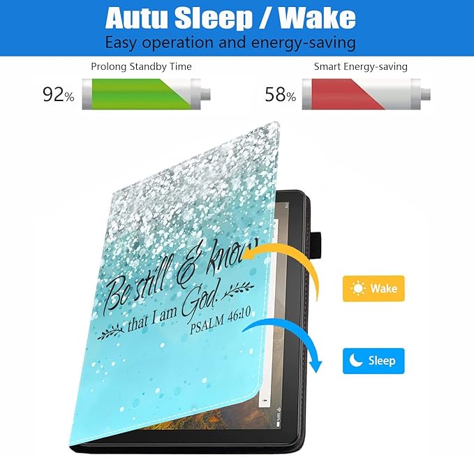 Case for Kindle Fire HD 10/Fire HD 10 Plus Tablet 10.1 inch (11th Generation 2021 Released) - Blue Background Bible Verse Psalm 46:10 Design Slim PU Leather Cover with Auto Sleep Wake