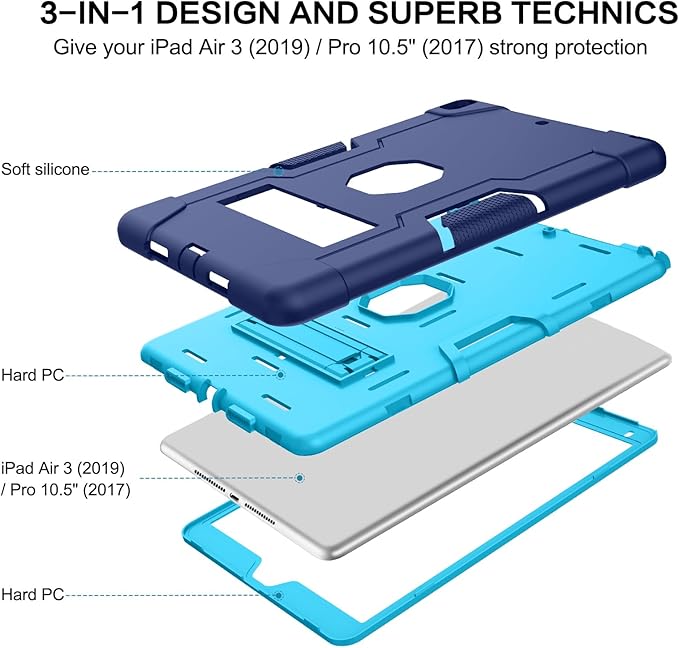 BENTOBEN for iPad Air 3rd Generation Case iPad Pro 10.5 2017 Case 3 Layers Heavy Duty Rugged Shockproof Kickstand Protective Tablet Case Cover for iPad Air 3 10.5 2019 /iPad Pro 10.5 2017 Blue