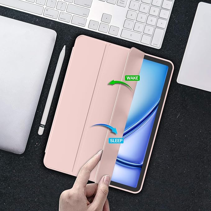 iMieet iPad Air 11 Inch Case M4/M3/M2(2026/2025/2024) iPad Air 5th/4th Generation Case 2022/2020 10.9 Inch with Pencil HolderTrifold Stand Smart Case with Soft TPU Back(Rose Pink)